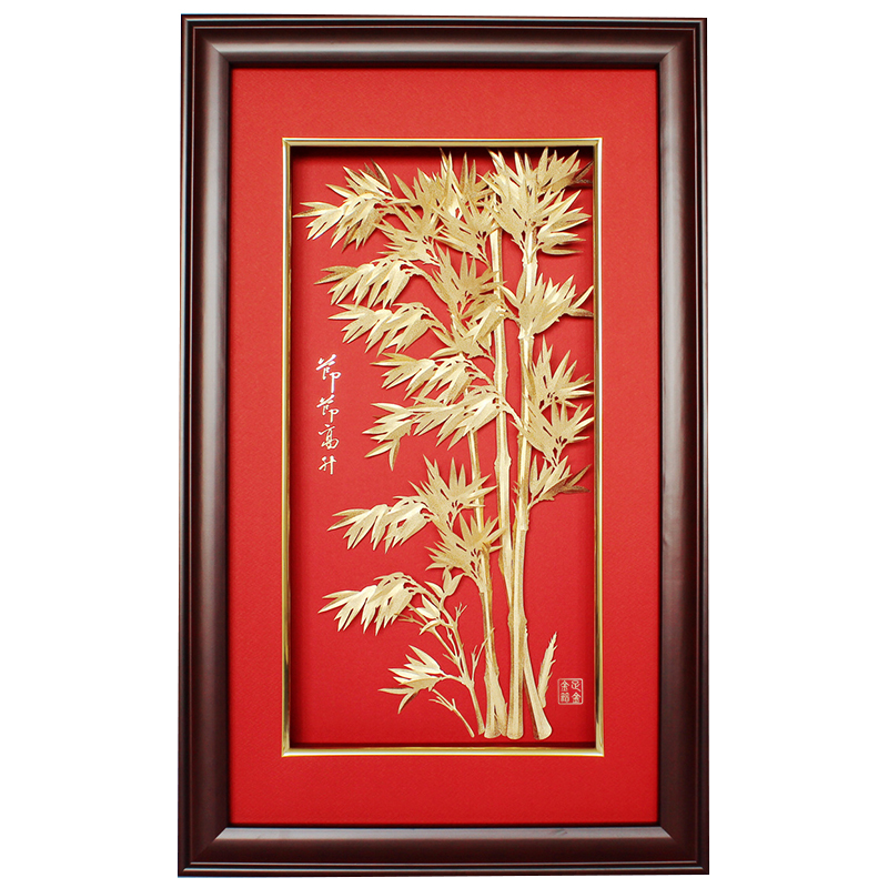 节节高升竹子金箔画送客户朋友