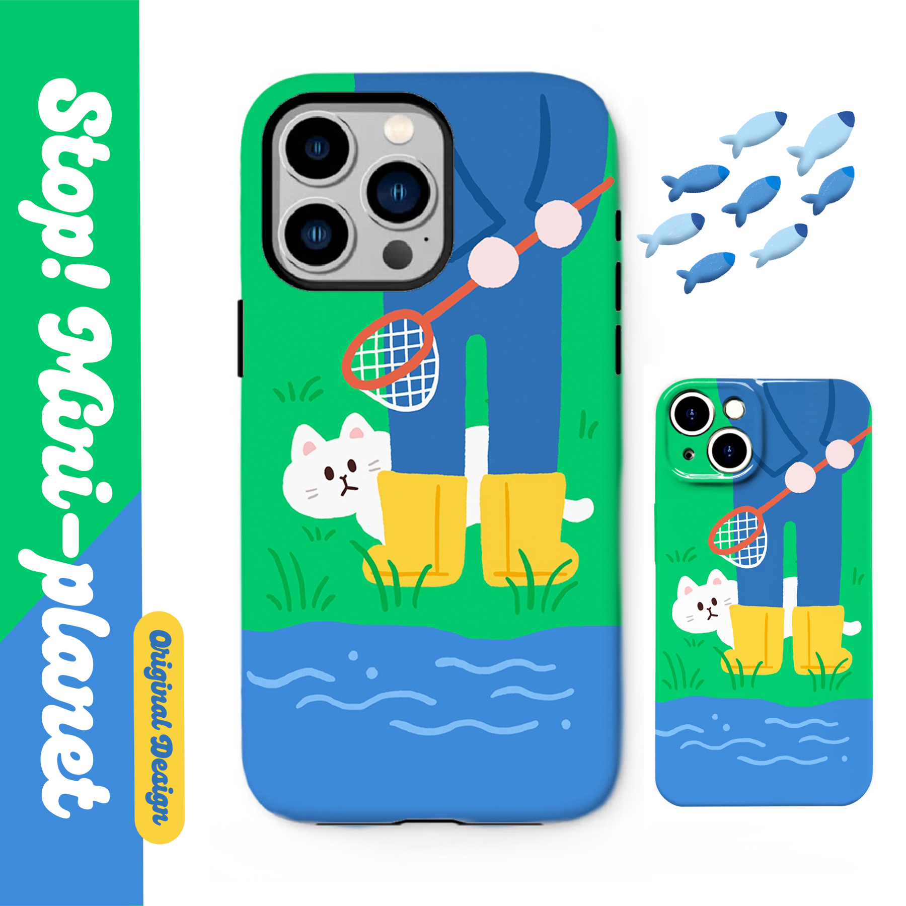 别动小行星捞鱼猫原创iPhone16手机壳15promax14情侣闺蜜防摔个性潮可爱适用苹果13xs华为mate60pro小米vivo