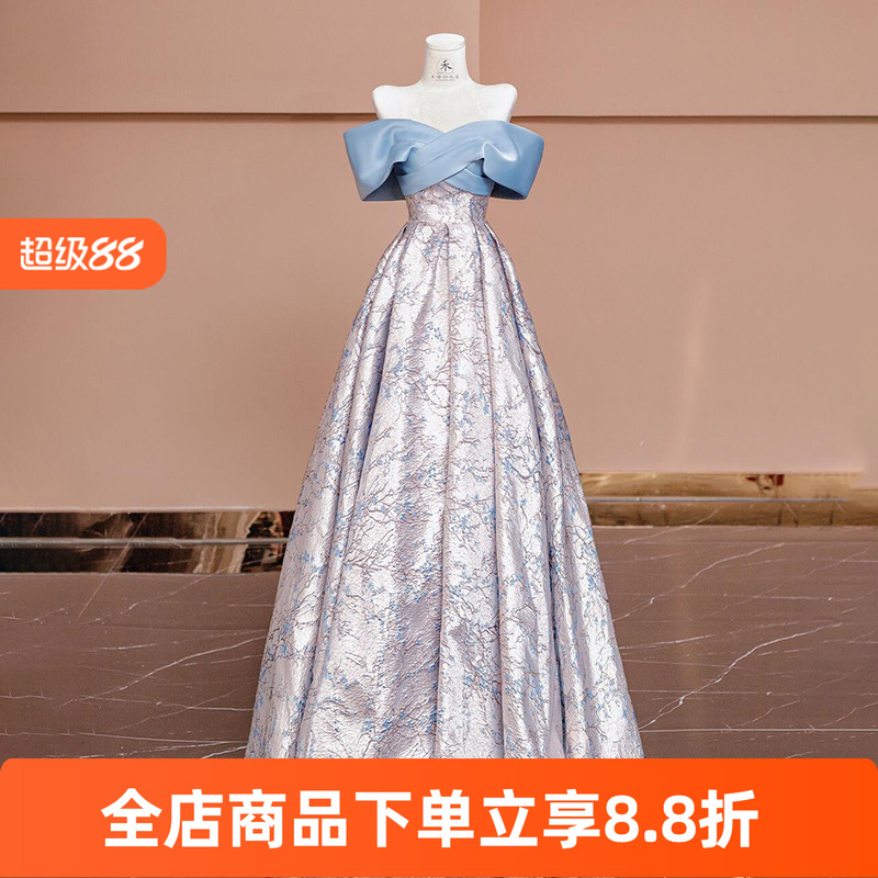 高级感晚礼服一字肩法式