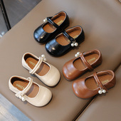童单鞋 甜美珍珠儿童浅口小皮鞋 新款 2024秋季 软底魔术贴女童公主鞋