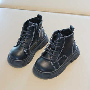 英伦风儿童皮靴单里男童短靴子2024秋季新款女童马丁靴高帮皮鞋潮