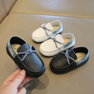 秋季新款复古皮面休闲鞋男童软底圆头豆豆鞋韩版小童皮鞋一脚蹬