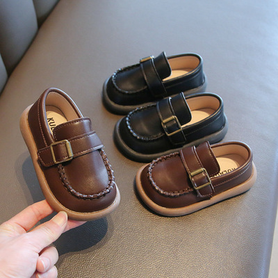 韩版休闲大圆头儿童皮鞋软底宝宝鞋子春季新款男童女童单鞋豆豆鞋