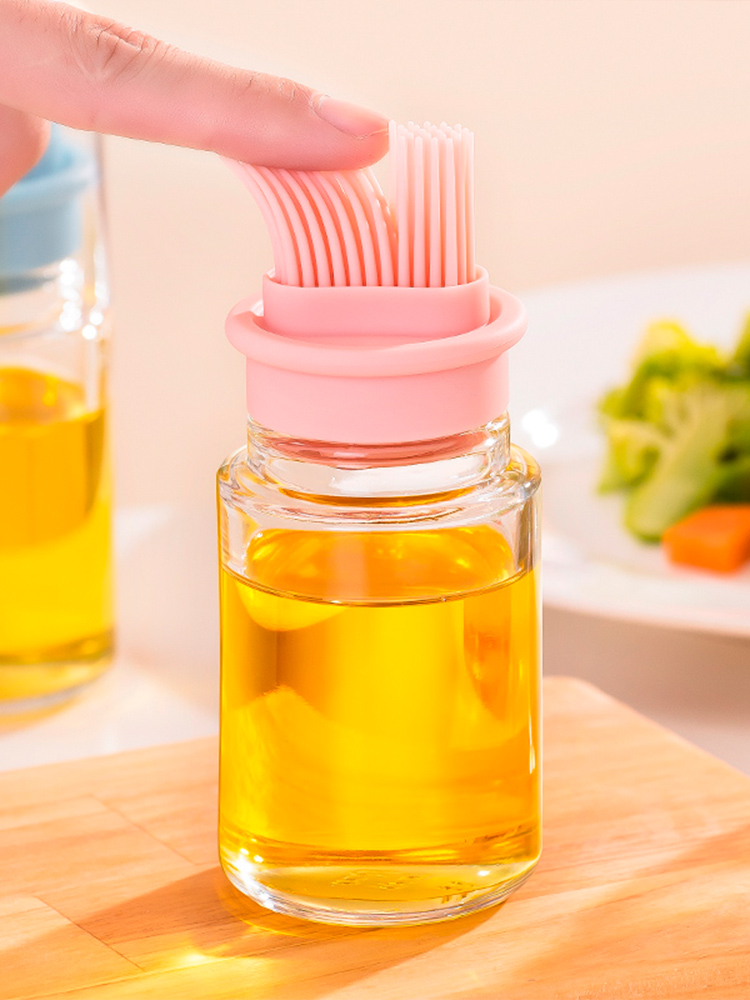Silicone brush head Glass bottle body high temperature resistant integrated household kitchen barbecue baking cake brush oil recommended artifact oil bottle