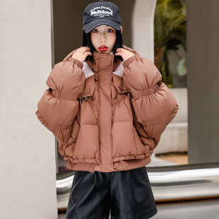 欧洲站高端大气90白鸭绒短款羽绒服女宽松加厚时尚灯笼袖洋气外套