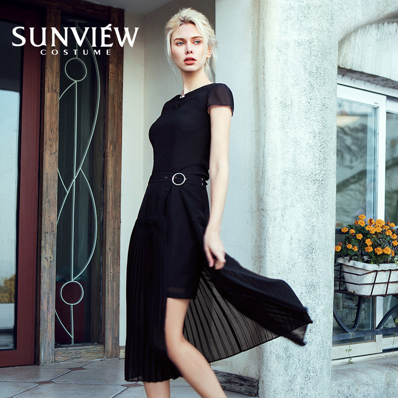 SUNVIEW/尚约品牌专柜夏季新品女装圆领短袖风琴褶连衣裙套装 女装/女士精品 连衣裙 原图主图