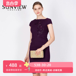 SUNVIEW尚约专柜夏季 连衣裙女收腰绣花气质晚宴礼服 无袖 2024新款