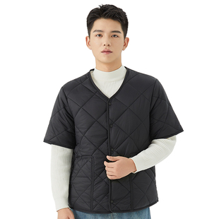 半截内胆中老年外套冬 羽绒棉马甲加绒加厚棉衣五分袖 初秋男士 半袖