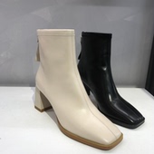 米公子 百搭气质时装 1831 方头粗跟短靴女冬季 靴 法式