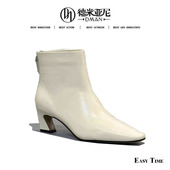 25D314 米公子 小米自留低跟后拉链油蜡胎牛皮短靴