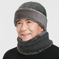 Мужская зимняя удерживающая тепло шерстяная шапка для пожилых людей, утепленный ветрозащитный трикотажный шарф с капюшоном, для среднего возраста