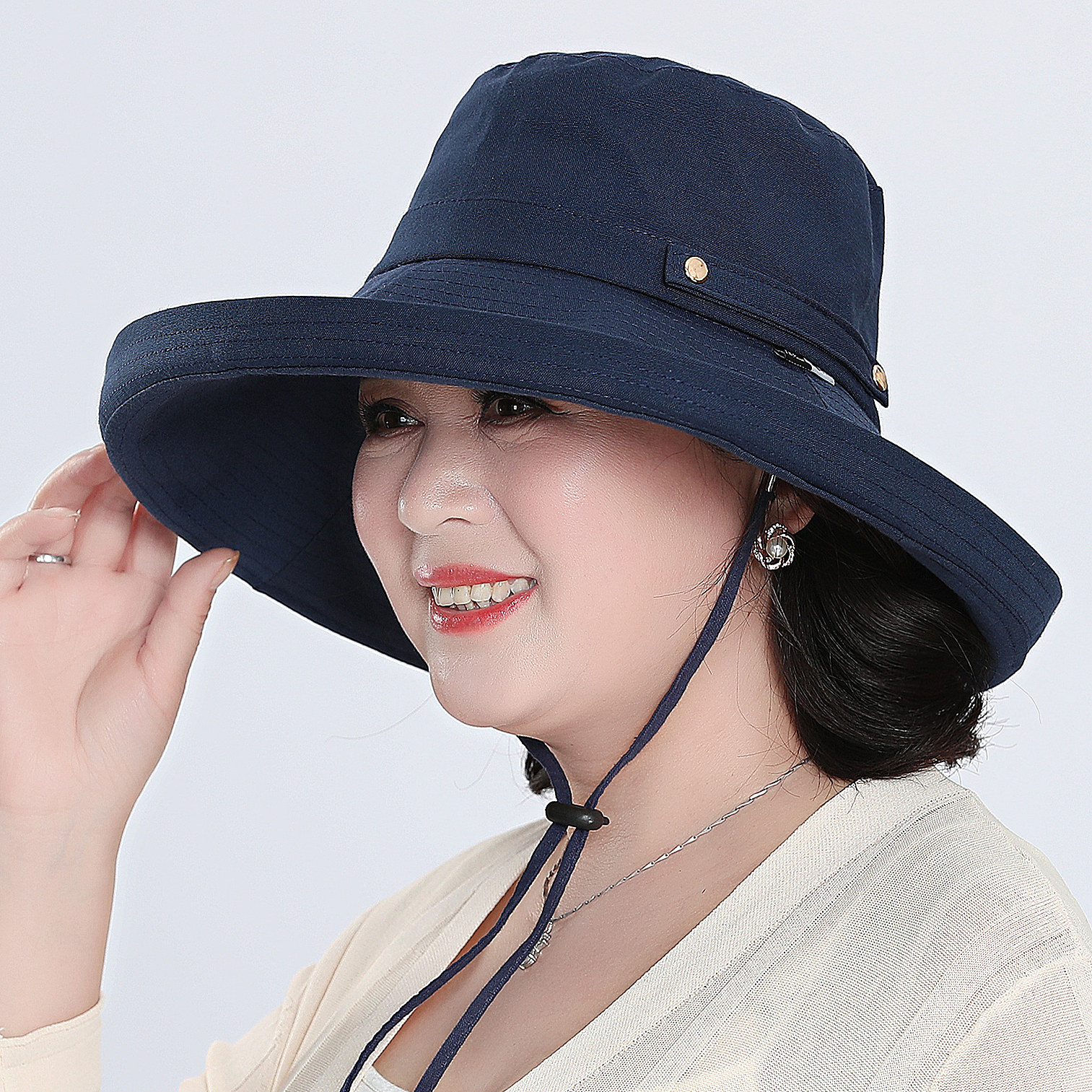 中年人帽子女夏季户外遮阳防晒太阳帽韩版潮休闲纯色大沿渔夫帽女