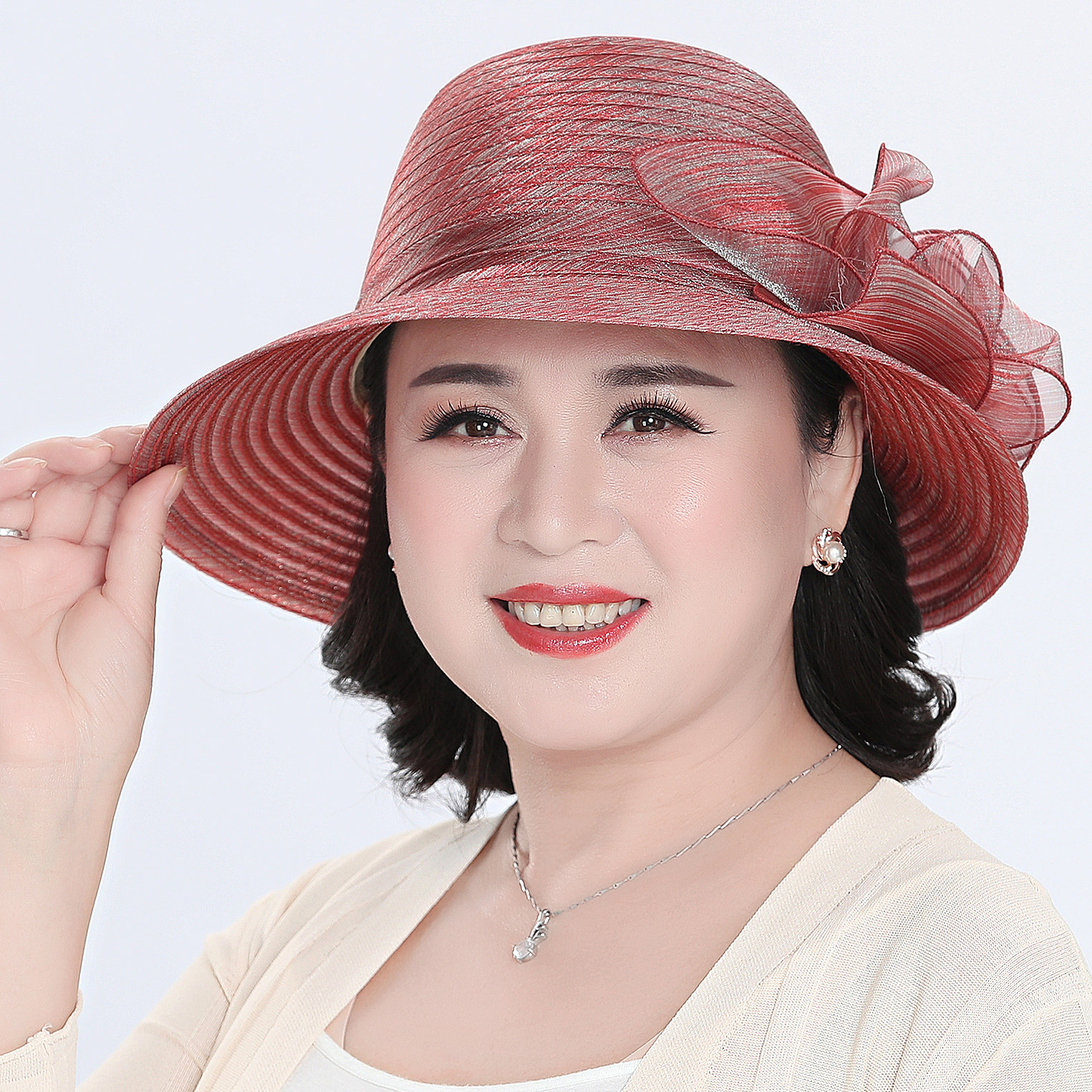 大沿帽子女夏季户外防晒太阳帽休闲百搭妈妈网纱帽子凉帽渔夫帽女