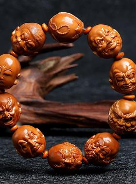 橄榄核手串写实十八罗汉双面雕刻苏工纯手工核雕文玩把件手链男女