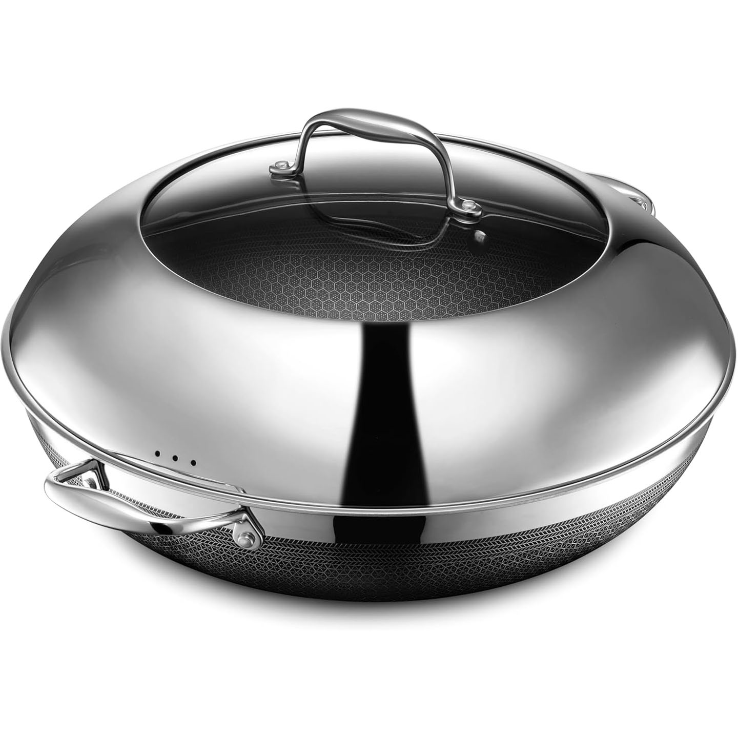 100%美国代购进口HexClad激光蚀刻六边形陶瓷不粘涂层不锈钢炒锅