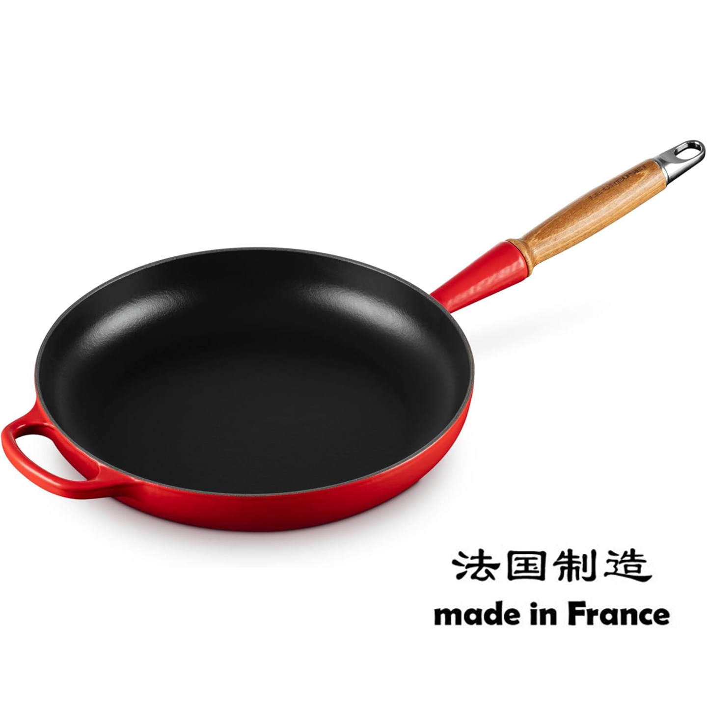 100%法国原装进口Le Creuset Signature系列木手柄铸铁煎锅平底锅