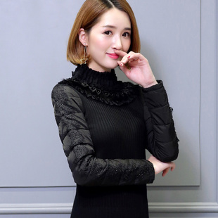 女士秋冬 加厚内搭毛衣高领保暖打底衫 冬天配皮草马甲羽绒袖 棉袖
