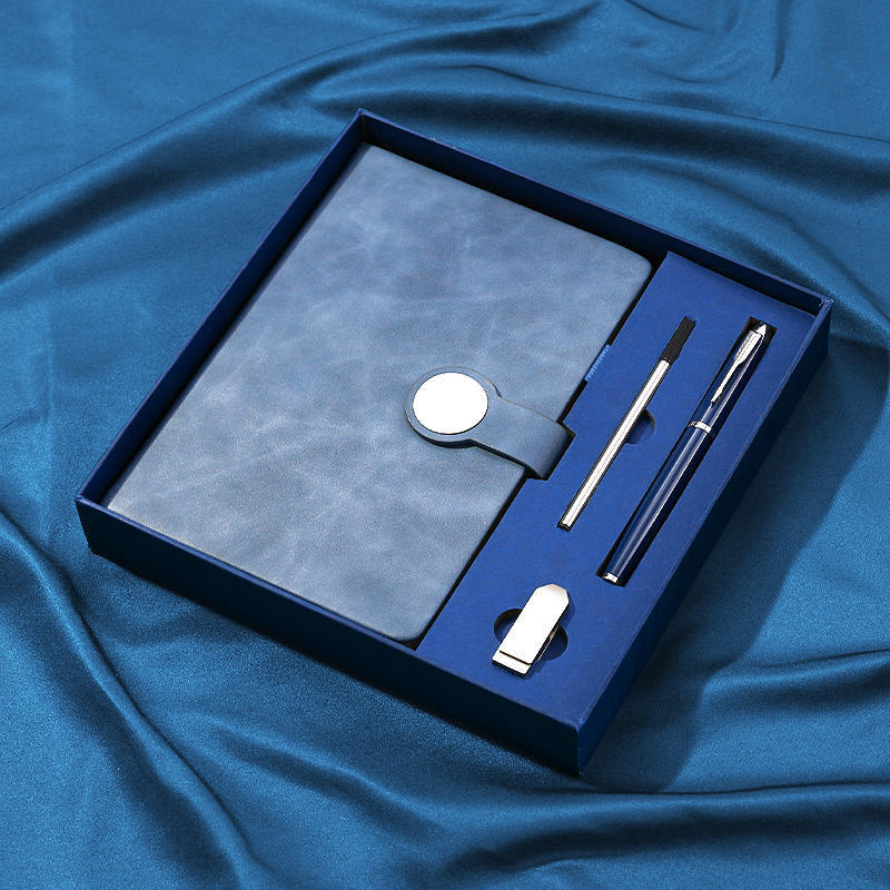 复古圆扣笔记本礼盒套组定制可印logo高档商务会议记录本硬皮面加