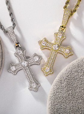 欧美饰品嘻哈十字型镶钻吊坠项链