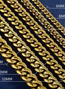 不锈钢614MM钛钢古巴链14k镀潮流