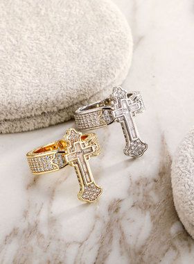 新款十字架戒指潮男指环微镶钻嘻