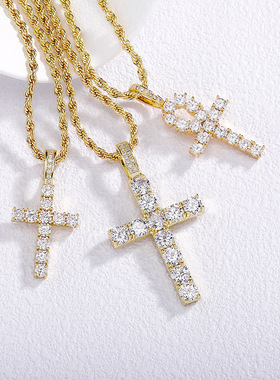 欧美嘻哈镶钻十字架铜吊坠饰品男