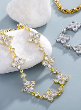 满钻重工四叶草手链女款轻奢闪锆