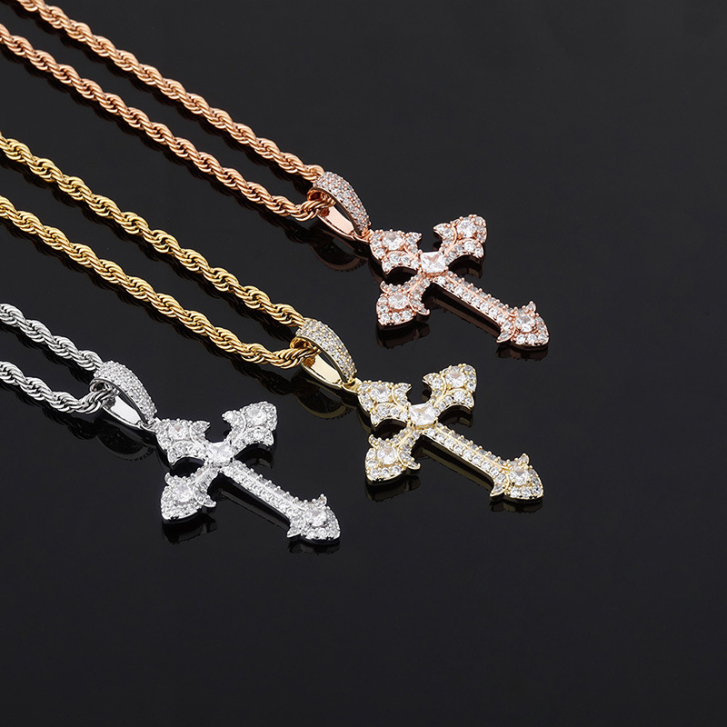 欧美个性复古十字架吊坠满锆石男