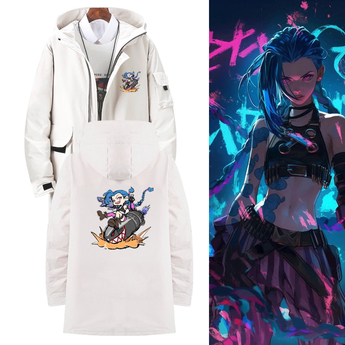 冬二次元男连帽外套中长款羽绒服