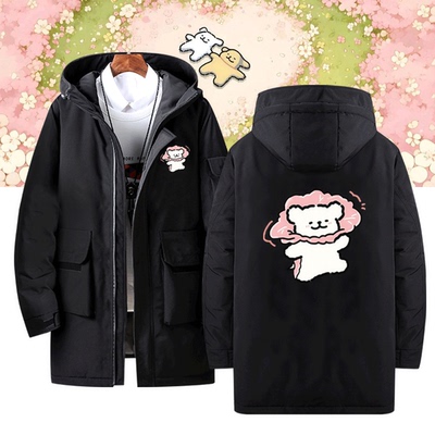 男女情侣休闲可定制潮带帽羽绒服