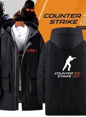 CS2反恐精英2游戏周边男女情侣可定制连帽中长款保暖冬外套羽绒服