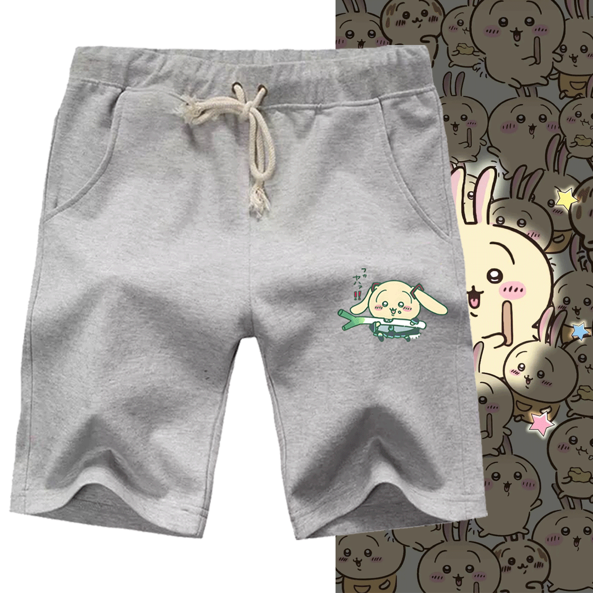 乌萨奇吉伊卡哇初音联动大葱卡通Q版夏情侣男女定制五分运动短裤