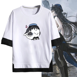 二次元游戏周边鸣潮漂泊者秧秧忌炎男定制纯棉半袖假两件短袖T恤