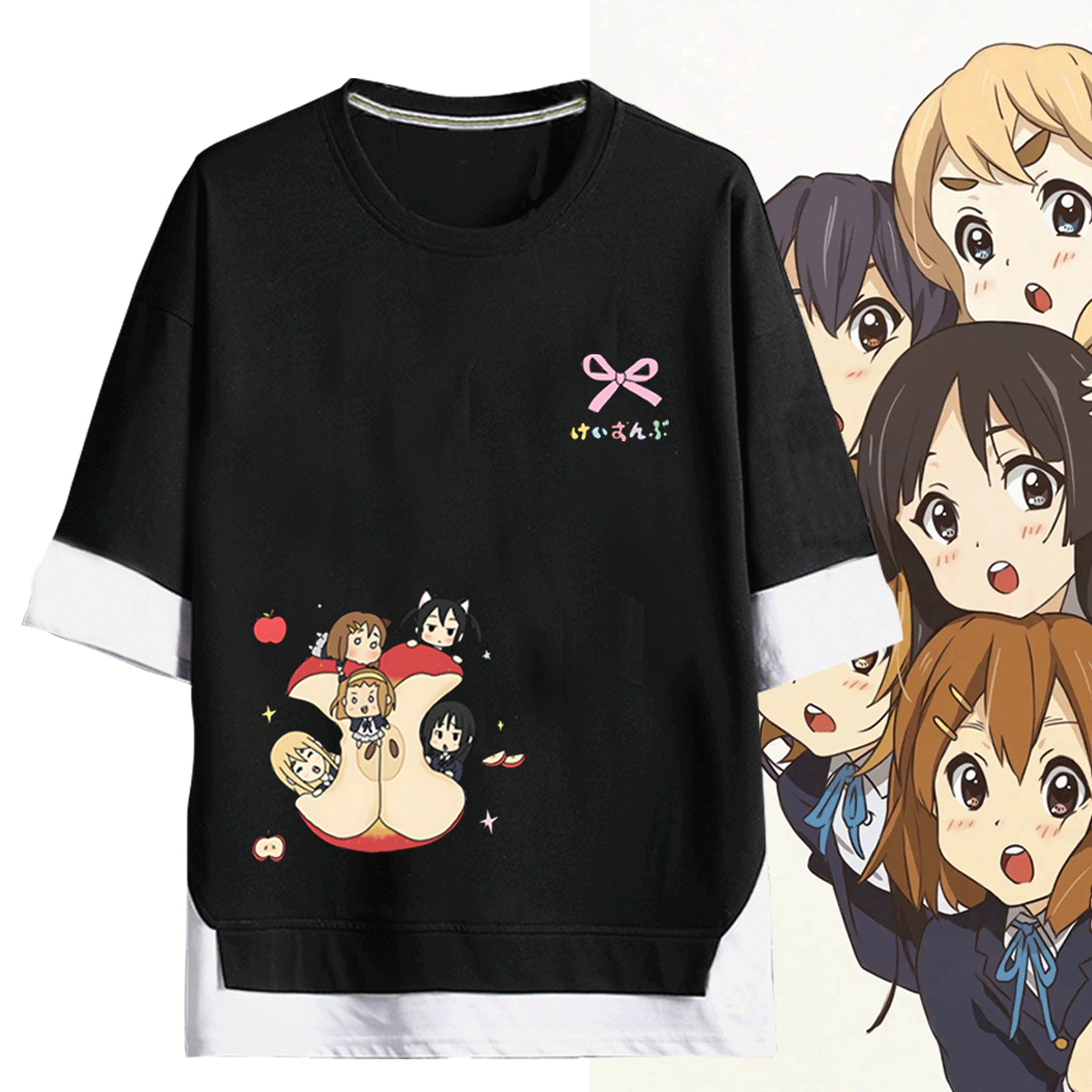 K-ON!轻音少女动漫HTT平泽唯秋山澪梓喵同人可定制短袖T恤假两件