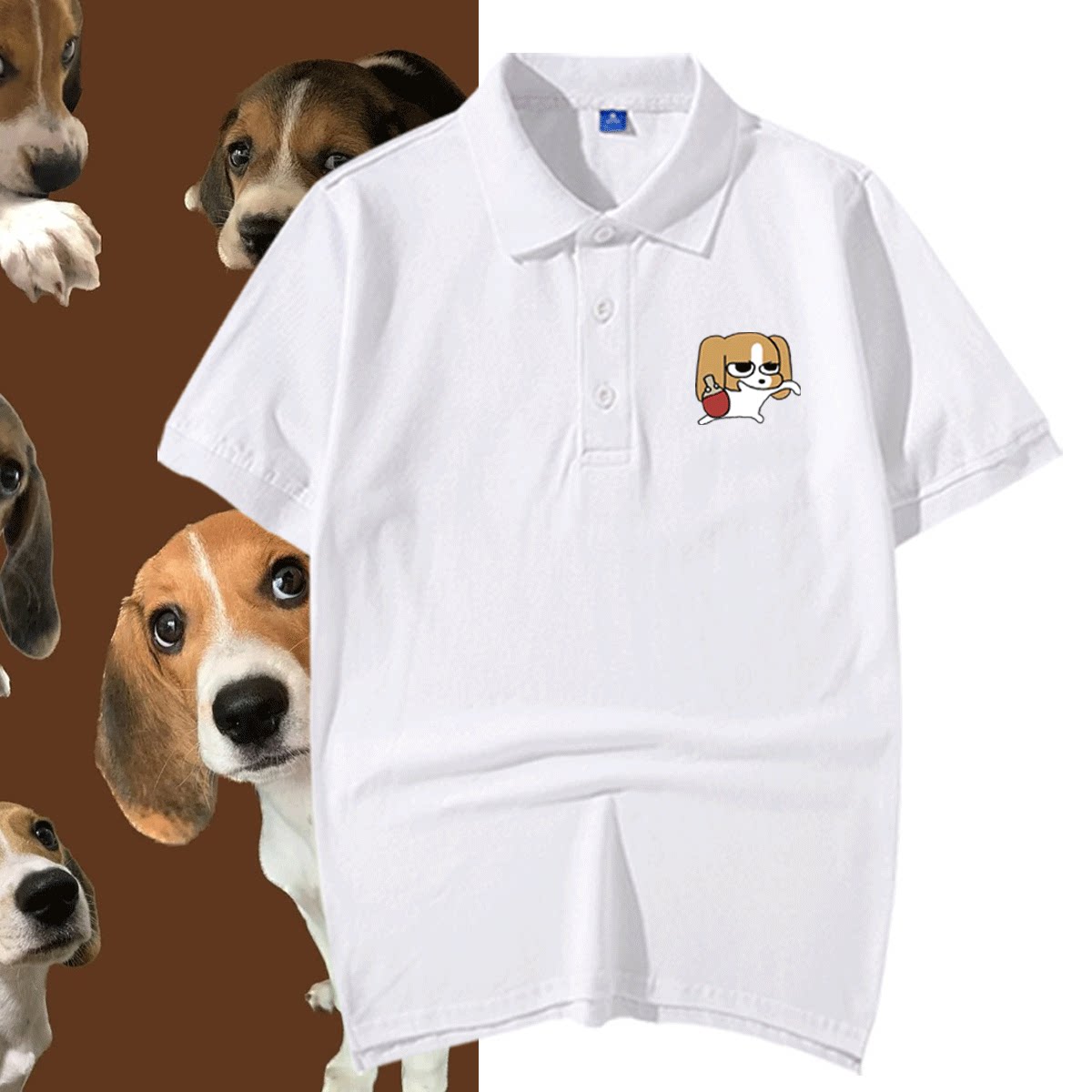 比格小狗卡通可爱印花男女情侣2025新款可定制纯棉短袖T恤POLO衫