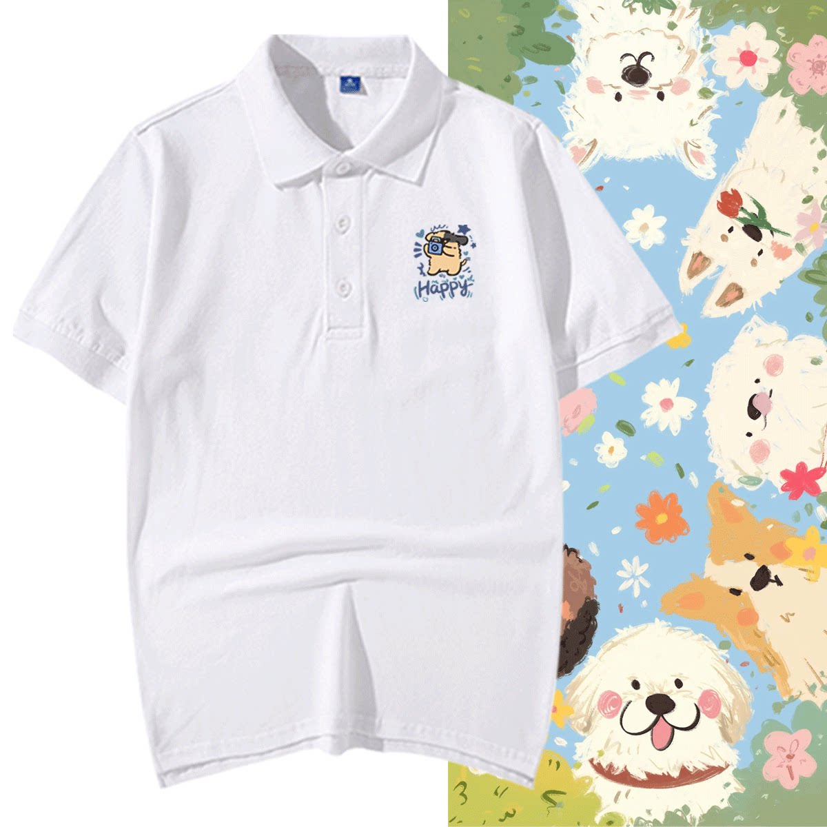 高端亲子装一家三口2025可爱小猫小狗男女情侣可定制短袖夏POLO衫