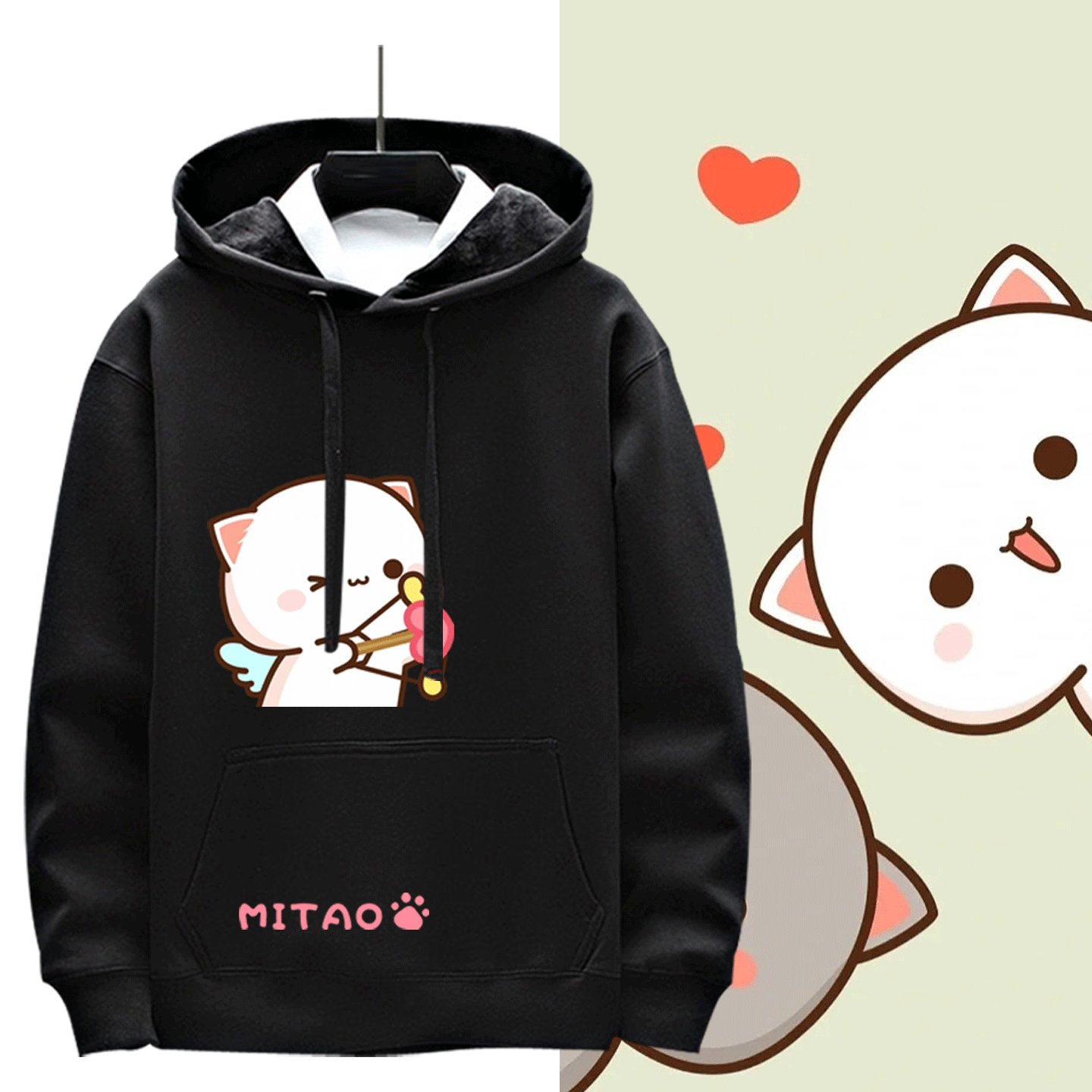 男女情侣秋冬季可定制套头衫打底连帽卫衣蜜桃猫卡通可爱周边动画