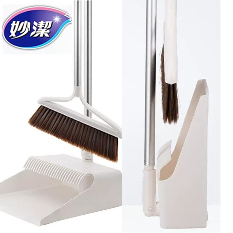 妙洁尘必洁耐用扫把簸箕组合 不锈钢软毛扫帚簸箕家居清洁套装