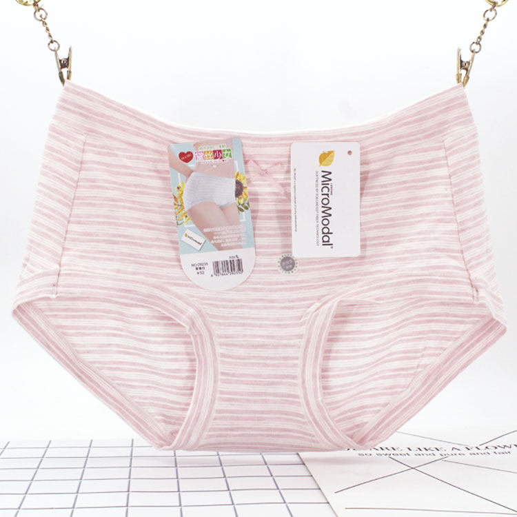 黛丝少女条纹内裤莫代尔蝴蝶结甜美柔软舒适包臀无勒痕大码底裤女