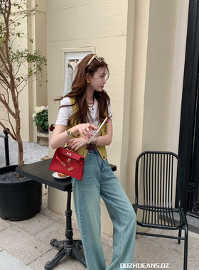 拉阴影口袋复古色水洗阔腿上身显瘦百搭牛仔裤  YS1-61127-1#  XJ