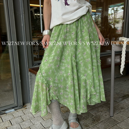 W327夏季新款26年飘逸韩版度假风碎花不规则半身裙95908