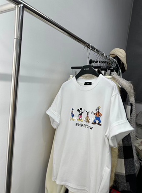 夏季新款圆领套头米奇字母印花韩版男友风加厚宽松白色短袖T恤