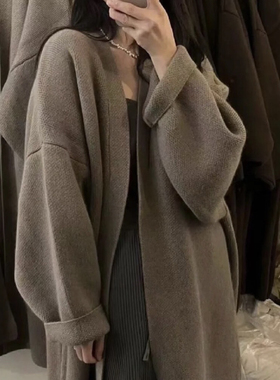 上身大美女即视感温柔慵懒宽松简约针织开衫气质长款纯色毛衣外套