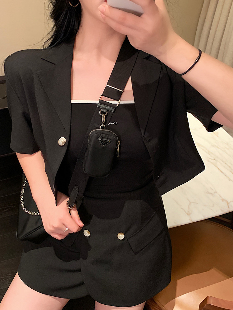 李潇洒短西装裙裤件套时尚mm显瘦