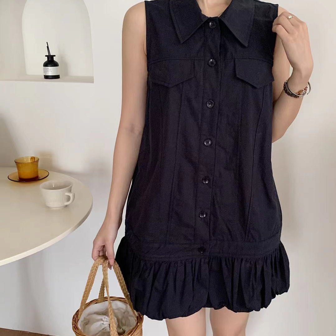 METWO赫本风polo领无袖连衣裙女2025夏季新款工装休闲背心裙