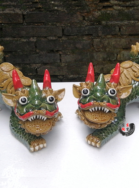 景德镇雕塑瓷 翡翠绿麒麟摆件 招财进宝客厅店铺风水摆设摆件