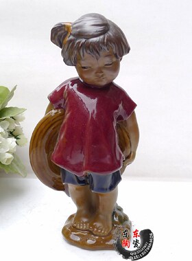 精品雕塑瓷 小妹妹 乡村童年记忆 家居摆件 女童子萌妹子放牛娃