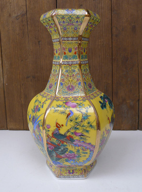 仿古陶瓷花瓶 仿清乾隆雍正珐琅彩客厅桌面古典宫廷 花鸟粉彩赏瓶