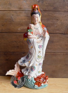 景德镇雕塑瓷 镇宅摆件粉彩陶瓷观音菩萨 送子观音有求必应