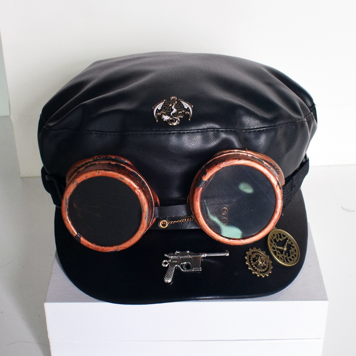 复古朋克风黑色皮质棒球帽